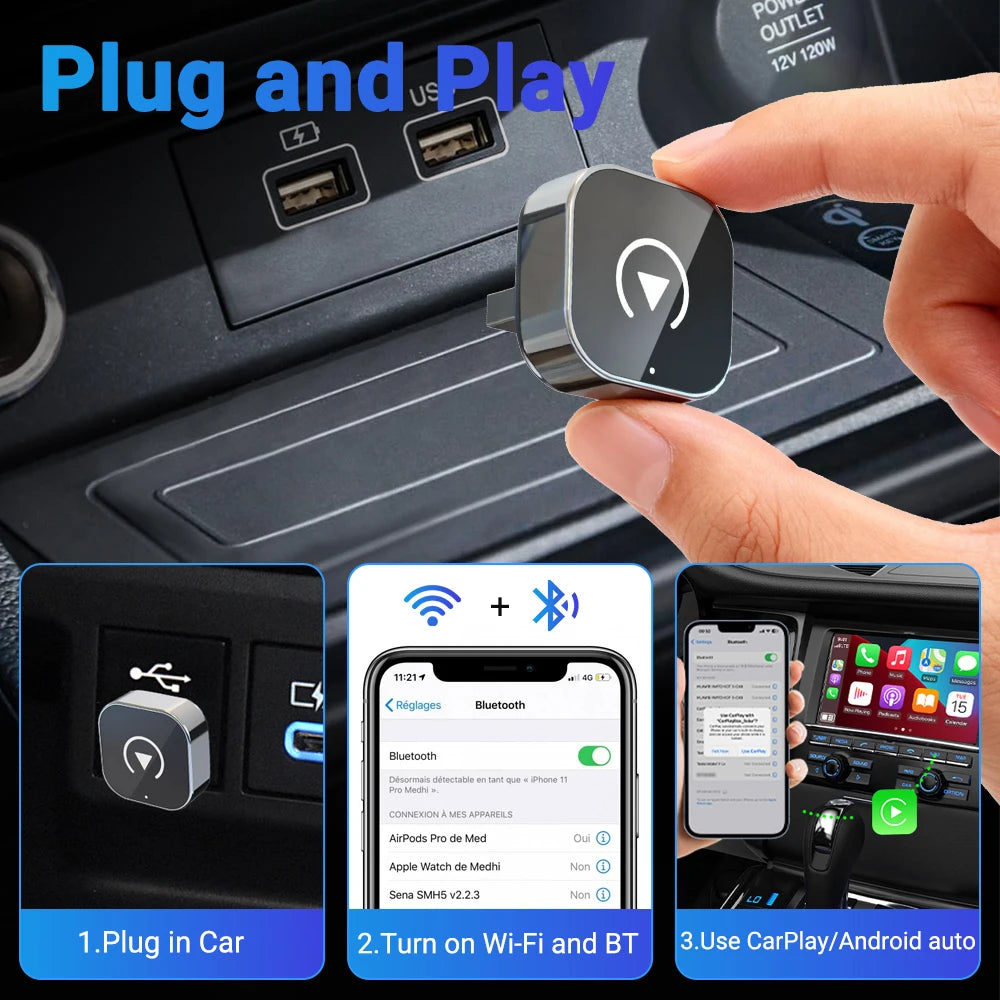 מתאם אלחוטי מהיר 2‑ב‑1 ל‑CarPlay ו‑Android Auto – XUDA Wi‑Fi 6